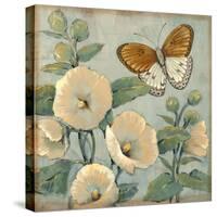 Butterfly and Hollyhocks I-Tim O'toole-Stretched Canvas