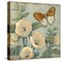 Butterfly and Hollyhocks I-Tim O'toole-Stretched Canvas