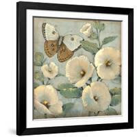 Butterfly and Hollyhocks II-Tim O'toole-Framed Art Print