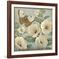 Butterfly and Hollyhocks II-Tim O'toole-Framed Art Print