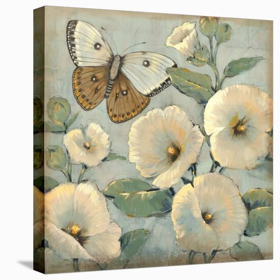 Butterfly and Hollyhocks II-Tim O'toole-Stretched Canvas