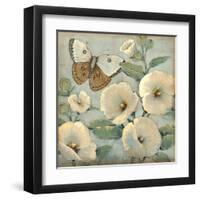 Butterfly and Hollyhocks II-Tim O'toole-Framed Art Print