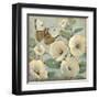 Butterfly and Hollyhocks II-Tim O'toole-Framed Art Print