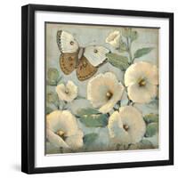 Butterfly and Hollyhocks II-Tim O'toole-Framed Art Print