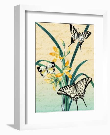 Butterfly Botanical Yellow Flowers Collage-Piddix-Framed Art Print