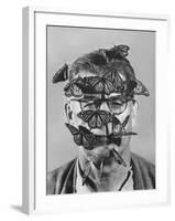 Butterfly Breeder Carl A. Anderson with Monarch Butterflies on His Face-John Dominis-Framed Photographic Print