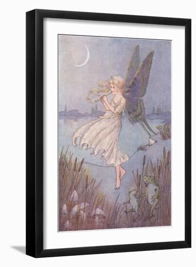 Butterfly Girl Playing Flute-null-Framed Art Print