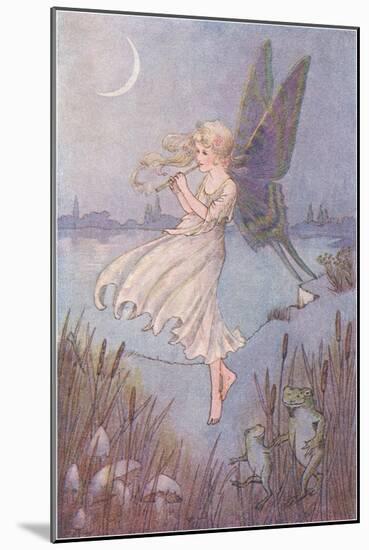 Butterfly Girl Playing Flute-null-Mounted Art Print