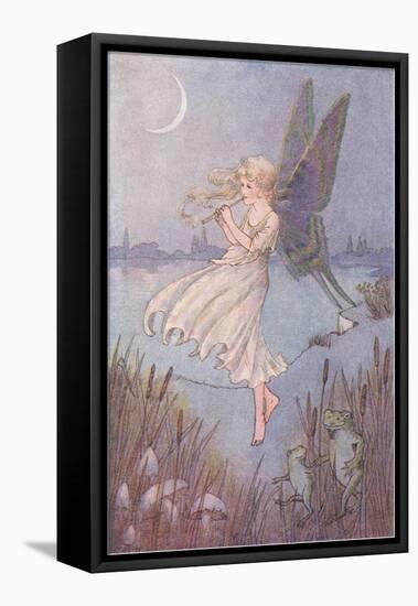 Butterfly Girl Playing Flute-null-Framed Stretched Canvas