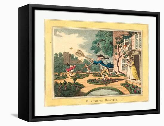 Butterfly Hunting, 1806, Hand-Colored Etching, Rosenwald Collection-Thomas Rowlandson-Framed Stretched Canvas