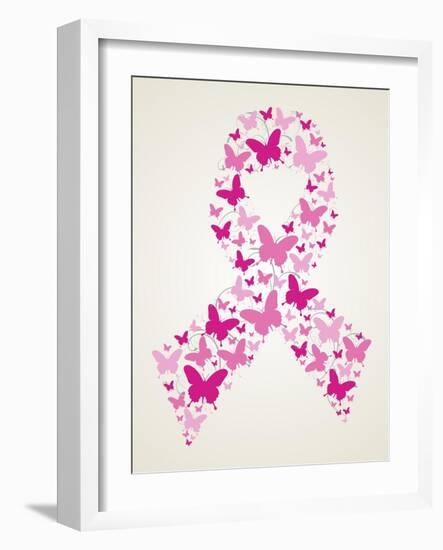 Butterfly in Breast Cancer Awareness Ribbon-cienpies-Framed Art Print