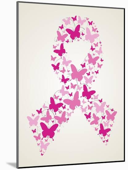 Butterfly in Breast Cancer Awareness Ribbon-cienpies-Mounted Art Print