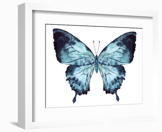 Butterfly Indigo Blue Watercolor-Alecs Chu-Framed Art Print