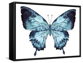 Butterfly Indigo Blue Watercolor-Alecs Chu-Framed Stretched Canvas