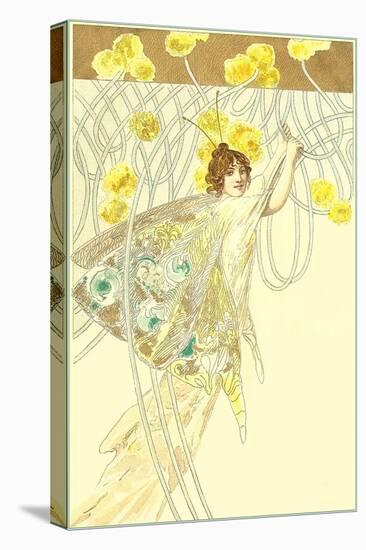 Butterfly Lady Hanging on Filigreed Flowers-null-Stretched Canvas