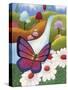 Butterfly on Daisies-Sandra Willard-Stretched Canvas