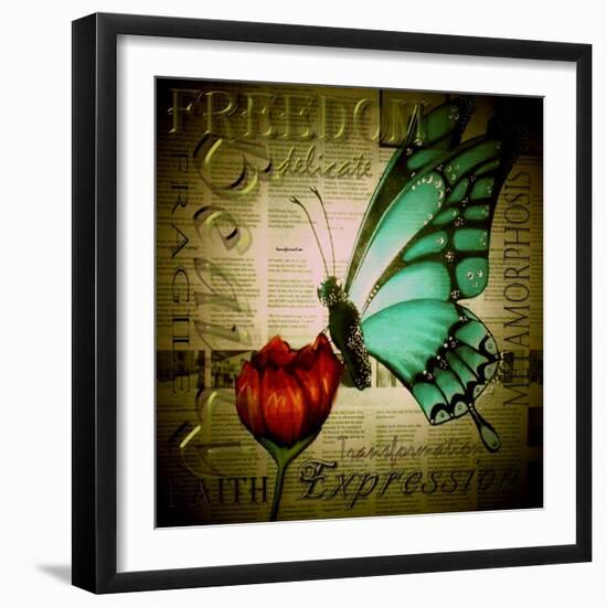 Butterfly on Flower with Words-Cherie Roe Dirksen-Framed Giclee Print