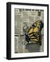 Butterfly On My Newspaper-Cherie Roe Dirksen-Framed Giclee Print