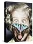 Butterfly Perched on Girl's Nose-null-Stretched Canvas