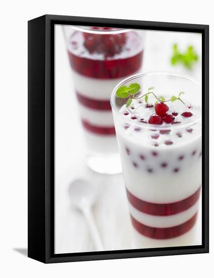 Buttermilk and Redcurrant Layered Dessert with Mint Leaves-null-Framed Stretched Canvas