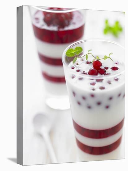 Buttermilk and Redcurrant Layered Dessert with Mint Leaves-null-Stretched Canvas