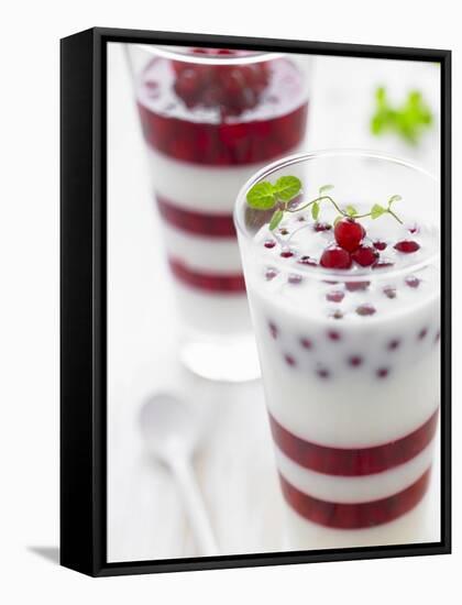 Buttermilk and Redcurrant Layered Dessert with Mint Leaves-null-Framed Stretched Canvas