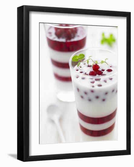 Buttermilk and Redcurrant Layered Dessert with Mint Leaves-null-Framed Photographic Print