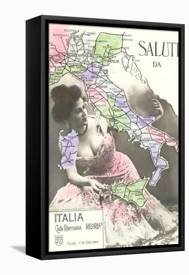 Buxom Peasant with Map of Italy-null-Framed Stretched Canvas