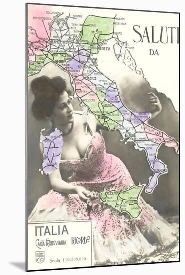 Buxom Peasant with Map of Italy-null-Mounted Art Print