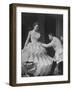 Buyer Sampling an Evening Dress on a Model to Check Its Quality-Nat Farbman-Framed Photographic Print