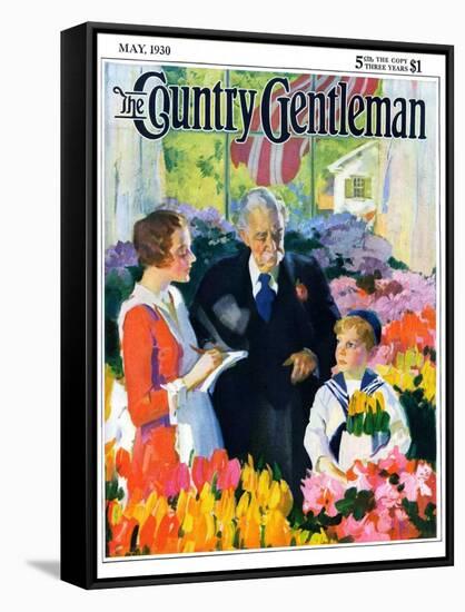 "Buying Flowers for Mother," Country Gentleman Cover, May 1, 1930-Haddon Sundblom-Framed Stretched Canvas