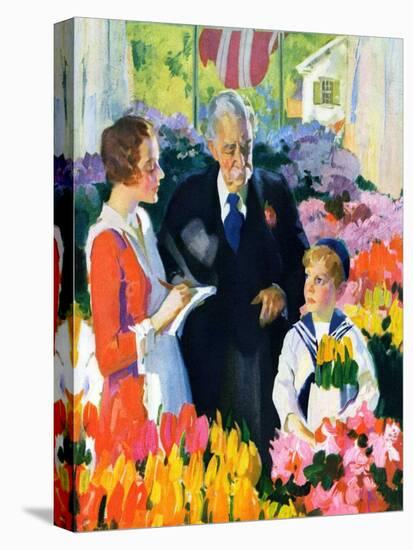 "Buying Flowers for Mother,"May 1, 1930-Haddon Sundblom-Stretched Canvas