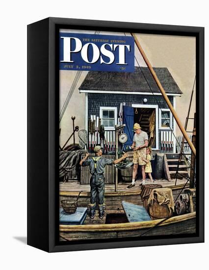 "Buying Lobsters," Saturday Evening Post Cover, July 2, 1949-Stevan Dohanos-Framed Stretched Canvas