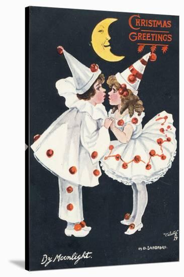 By Moonlight, Boy and Girl in Pierrot Costume Look at Each Other and Like What They See-H.d. Sandford-Stretched Canvas