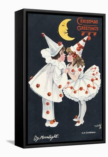 By Moonlight, Boy and Girl in Pierrot Costume Look at Each Other and Like What They See-H.d. Sandford-Framed Stretched Canvas