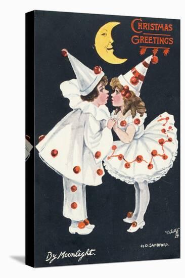 By Moonlight, Boy and Girl in Pierrot Costume Look at Each Other and Like What They See-H.d. Sandford-Stretched Canvas