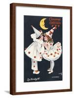 By Moonlight, Boy and Girl in Pierrot Costume Look at Each Other and Like What They See-H.d. Sandford-Framed Art Print