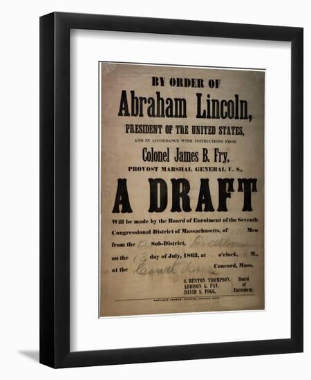 By Order of Abraham Lincoln... a Draft (Draft for 110 Men, Dedham, Mass.), 13th July 1863-null-Framed Giclee Print