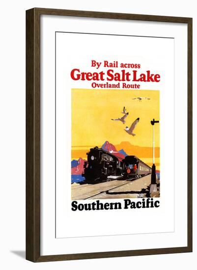 By Rail Across The Greal Salt Lake, Overland Route.-Maurice Logan-Framed Art Print