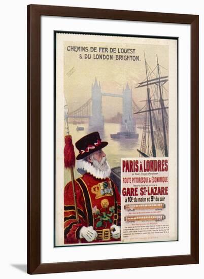 By Rail and Sea from Paris to Brighton or London Featuring a Beefeater and Tower Bridge 1 of 8-René Péan-Framed Art Print