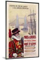 By Rail and Sea from Paris to Brighton or London Featuring a Beefeater and Tower Bridge 1 of 8-René Péan-Mounted Art Print