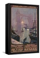 By Rail and Sea from Paris to Brighton or London Featuring the Thames and Tower Bridge-René Péan-Framed Stretched Canvas