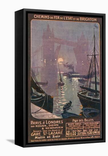 By Rail and Sea from Paris to Brighton or London Featuring the Thames and Tower Bridge-René Péan-Framed Stretched Canvas