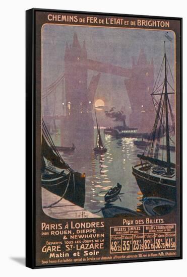 By Rail and Sea from Paris to Brighton or London Featuring the Thames and Tower Bridge-René Péan-Framed Stretched Canvas