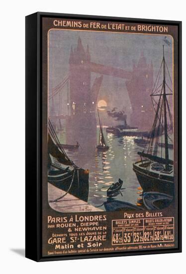 By Rail and Sea from Paris to Brighton or London Featuring the Thames and Tower Bridge-René Péan-Framed Stretched Canvas