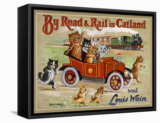 By Road and Rail in Catland, 20Th-Louis Wain-Framed Stretched Canvas