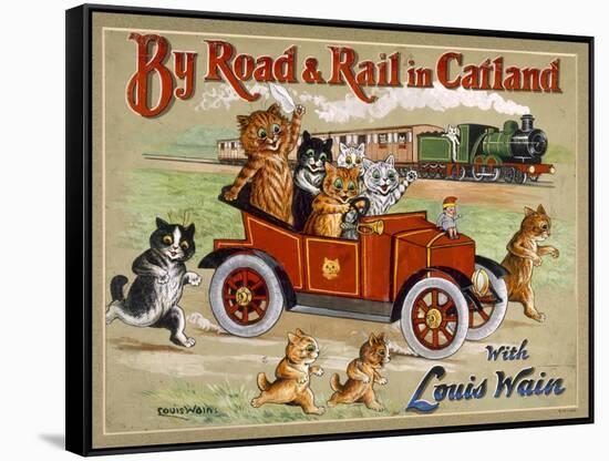 By Road and Rail in Catland, 20Th-Louis Wain-Framed Stretched Canvas