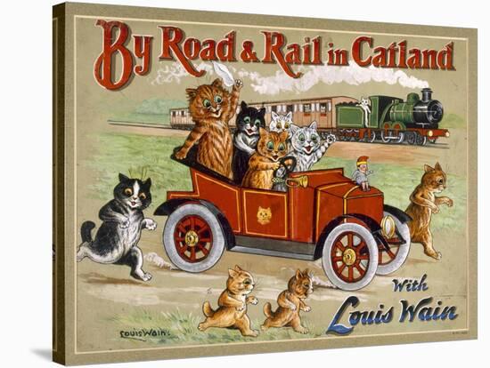 By Road and Rail in Catland, 20Th-Louis Wain-Stretched Canvas