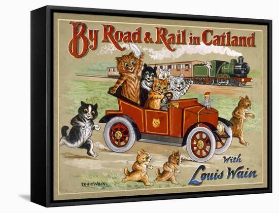 By Road and Rail in Catland, 20Th-Louis Wain-Framed Stretched Canvas