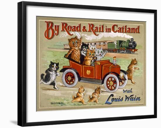 By Road and Rail in Catland, 20Th-Louis Wain-Framed Giclee Print